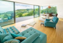 Modern New Build with Natural Strand Woven Bamboo Flooring throughout the ground floor through to a spiral staircase