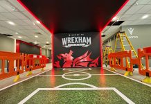 Bespoke printed vinyl flooring installation for Wrexham AFC